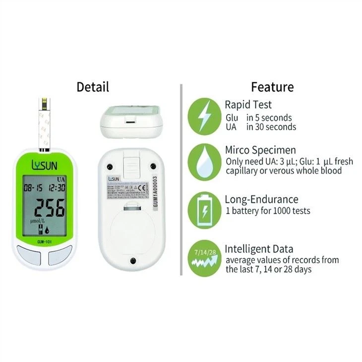 Lysun Auto Recognize Strips Uric Acid Analyzer Glucometer